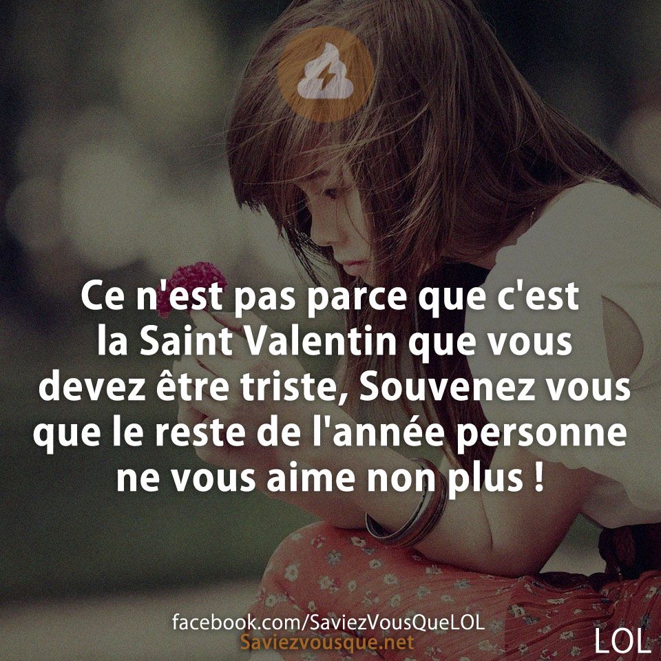 Ce n&#039;est pas parce que c&#039;est la Saint Valentin que vous devez être triste, Souvenez vous que le reste de l&#039;année personne ne vous aime non plus !