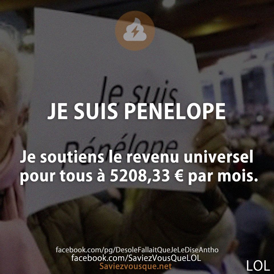JE SUIS PENELOPE Je soutiens le revenu universel pour tous à 5208,33 € par mois.