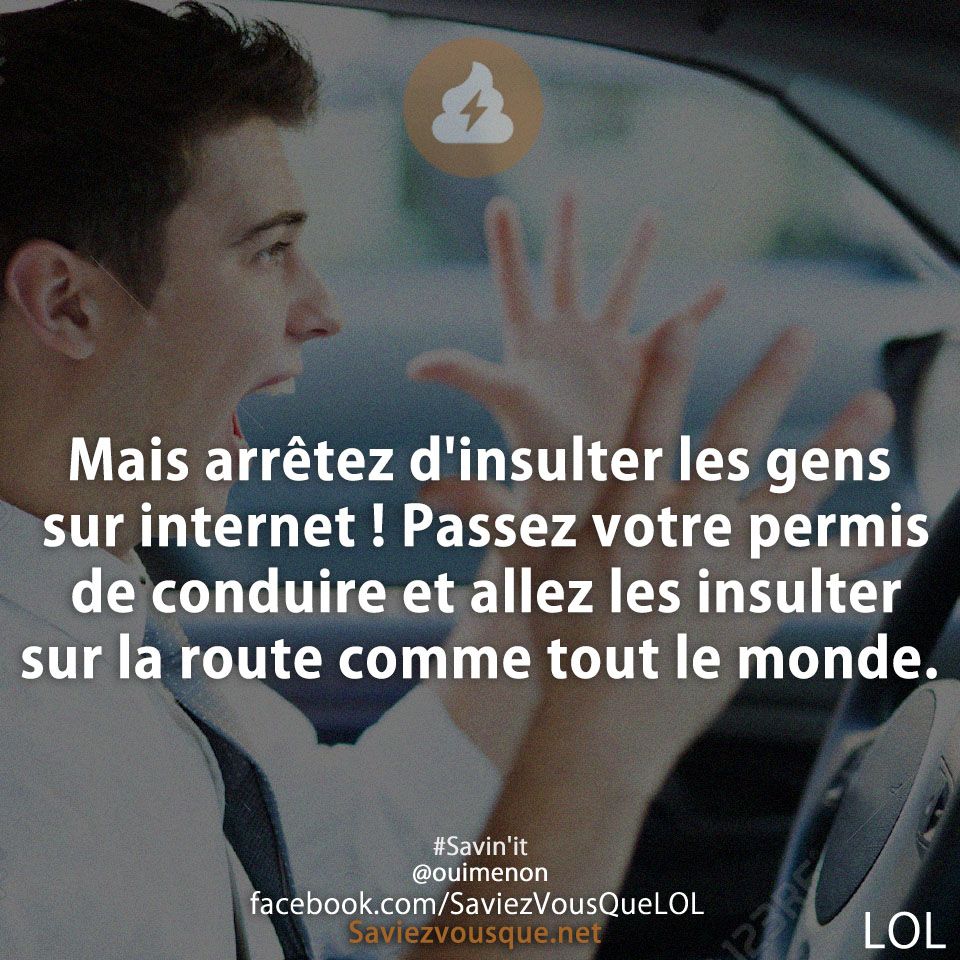 Mais arrêtez d&#039;insulter les gens sur internet ! Passez votre permis de conduire et allez les insulter sur la route comme tout le monde.