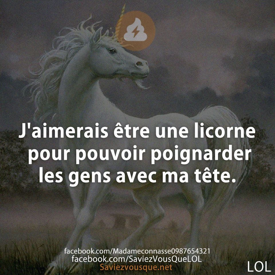 J&#039;aimerais être une licorne pour pouvoir poignarder les gens avec ma tête.