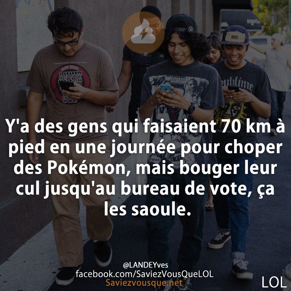 Y&#039;a des gens qui faisaient 70 km à pied en une journée pour choper des Pokémon, mais bouger leur cul jusqu&#039;au bureau de vote, ça les saoule.