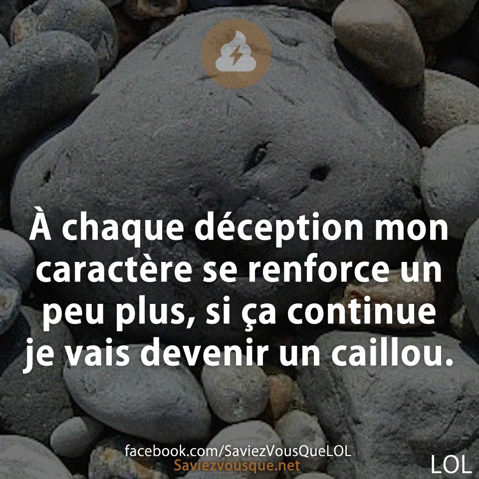 À chaque déception mon caractère se renforce un peu plus, si ça continue je vais devenir un caillou.