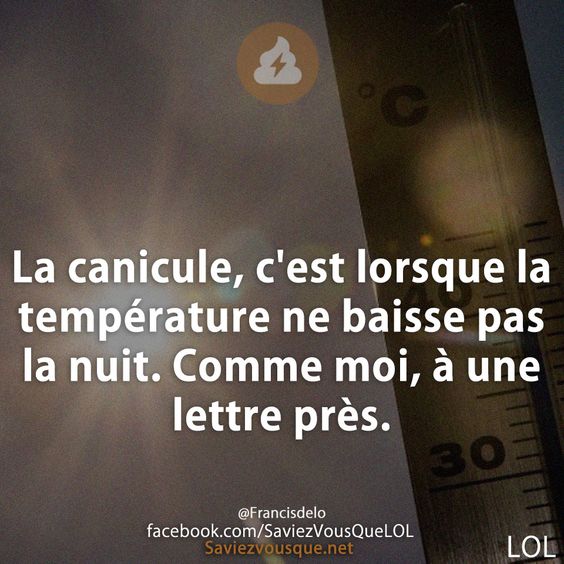 La canicule, c&#039;est lorsque la température ne baisse pas la nuit. Comme moi, à une lettre près.