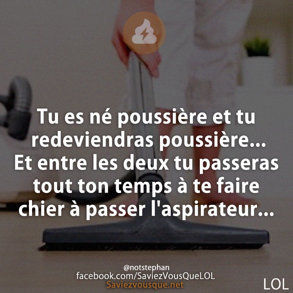 Tu es né poussière et tu redeviendras poussière... Et entre les deux tu passeras tout ton temps à te faire chier à passer l&#039;aspirateur...