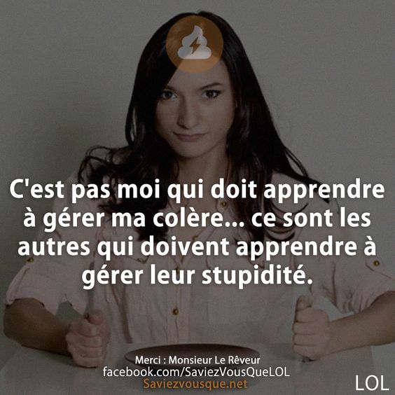 C&#039;est pas moi qui doit apprendre à gérer ma colère... ce sont les autres qui doivent apprendre à gérer leur stupidité.