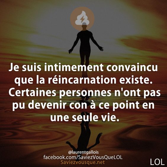 Je suis intimement convaincu que la réincarnation existe. Certaines personnes n&#039;ont pas pu devenir con à ce point en une seule vie.