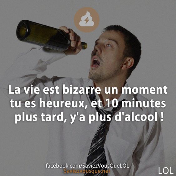La vie est bizarre un moment tu es heureux, et 10 minutes plus tard, y&#039;a plus d&#039;alcool !