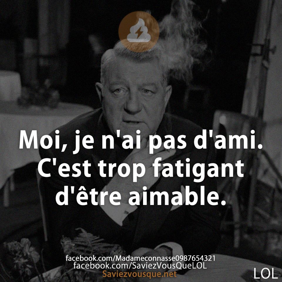 Moi, je n&#039;ai pas d&#039;ami. C&#039;est trop fatigant d&#039;être aimable.