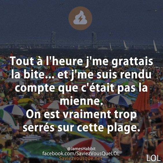 Tout à l&#039;heure j&#039;me grattais la bite... et j&#039;me suis rendu compte que c&#039;était pas la mienne. On est vraiment trop serrés sur cette plage.