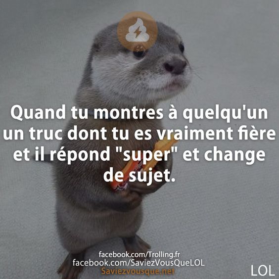 Quand tu montres à quelqu&#039;un un truc dont tu es vraiment fière et il répond &quot;super&quot; et change de sujet.
