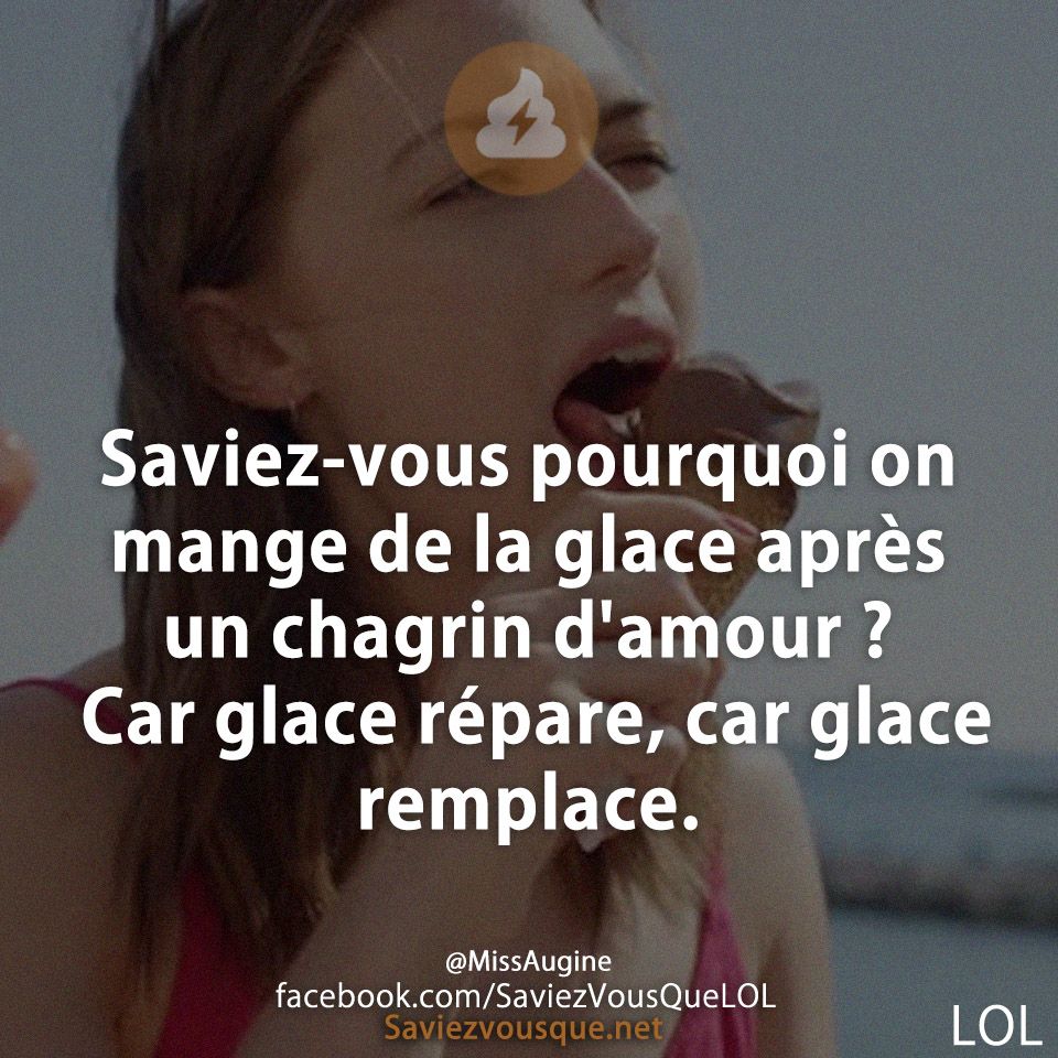 Saviez-vous pourquoi on mange de la glace après un chagrin d&#039;amour ? Car glace répare, car glace remplace.