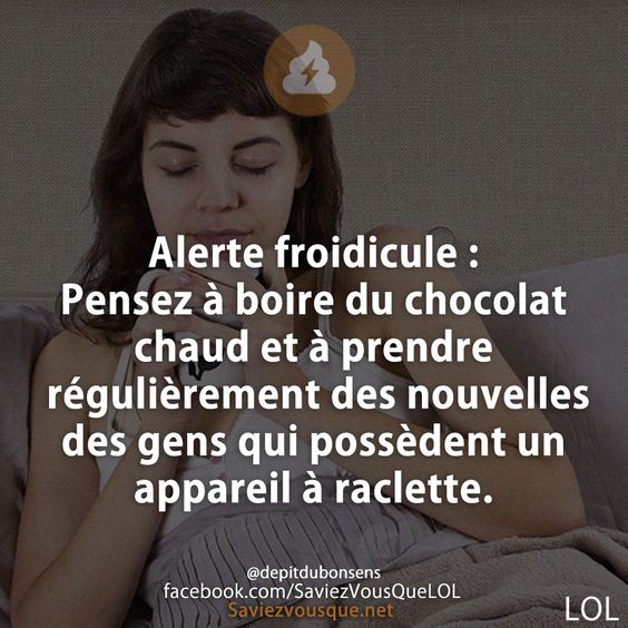 Alerte froidicule : Pensez à boire du chocolat chaud et à prendre régulièrement des nouvelles des gens qui possèdent un appareil à raclette.