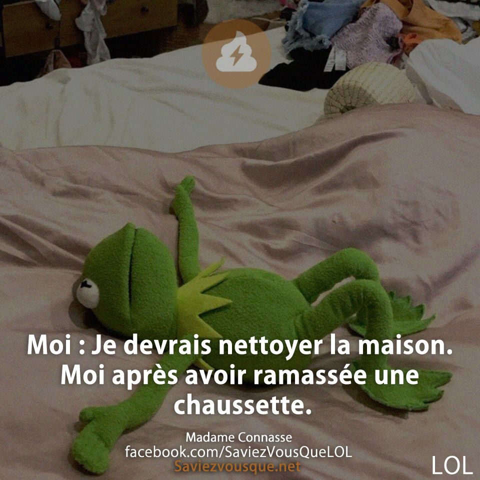 Moi : Je devrais nettoyer la maison.  Moi après avoir ramassée une chaussette.