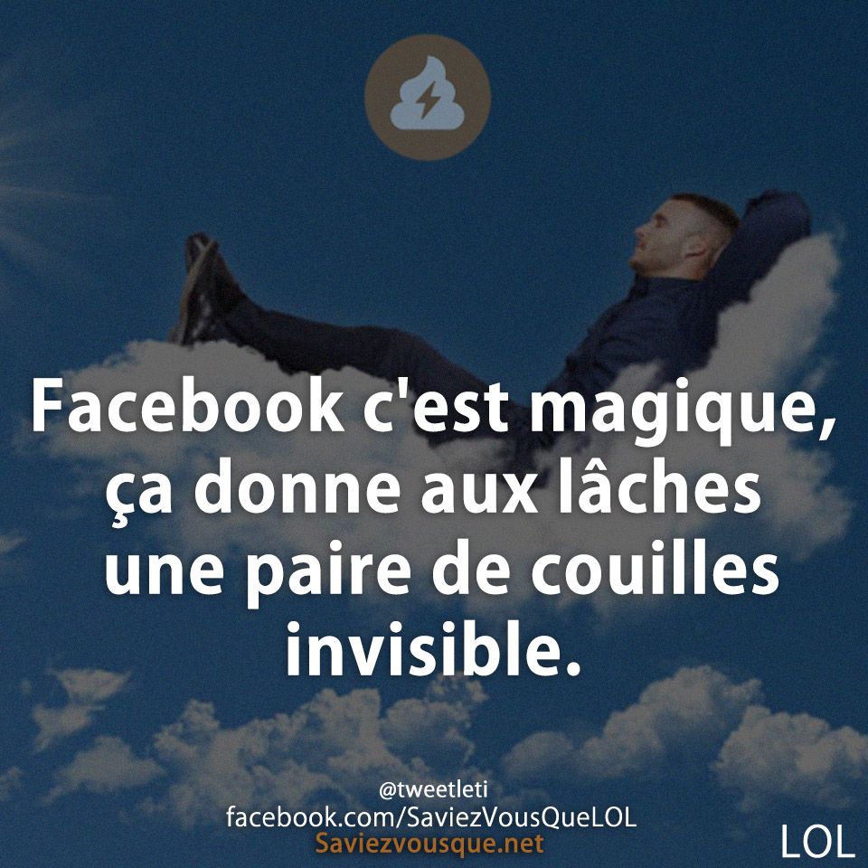 Facebook c&#039;est magique, ça donne aux lâches une paire de couilles invisible.