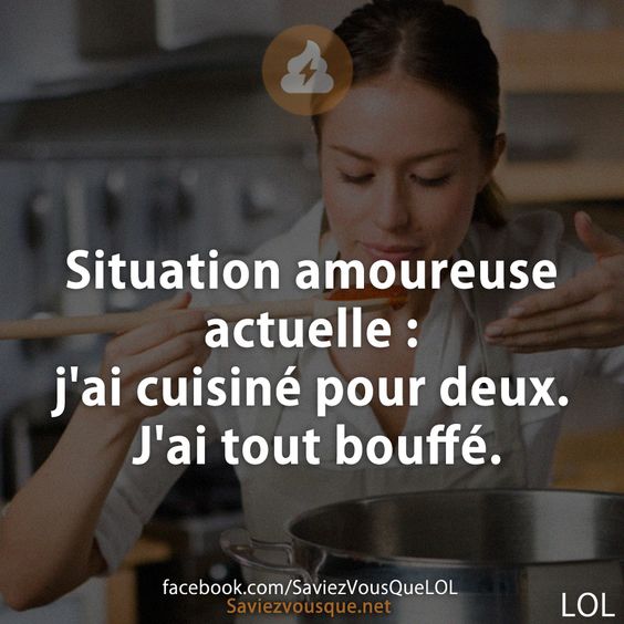 Situation amoureuse actuelle : j&#039;ai cuisiné pour deux. J&#039;ai tout bouffé.