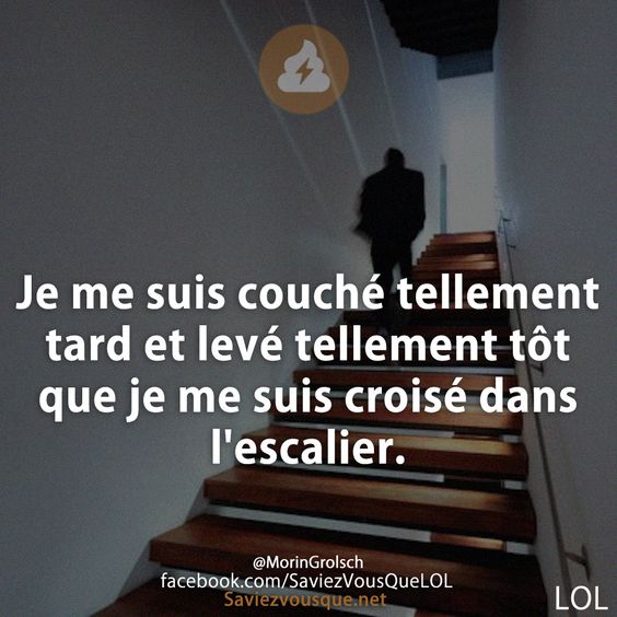 Je me suis couché tellement tard et levé tellement tôt que je me suis croisé dans l&#039;escalier.