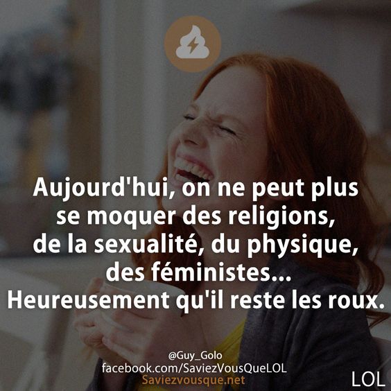 Aujourd&#039;hui, on ne peut plus se moquer des religions, de la sexualité, du physique, des féministes... Heureusement qu&#039;il reste les roux.