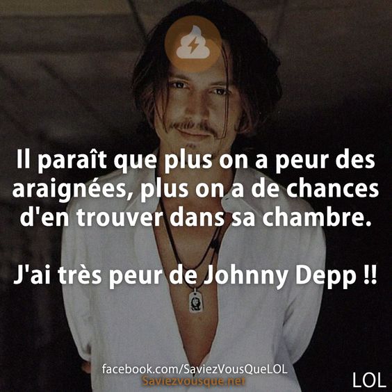 Il paraît que plus on a peur des araignées, plus on a de chances d&#039;en trouver dans sa chambre. J&#039;ai très peur de Johnny Depp !!