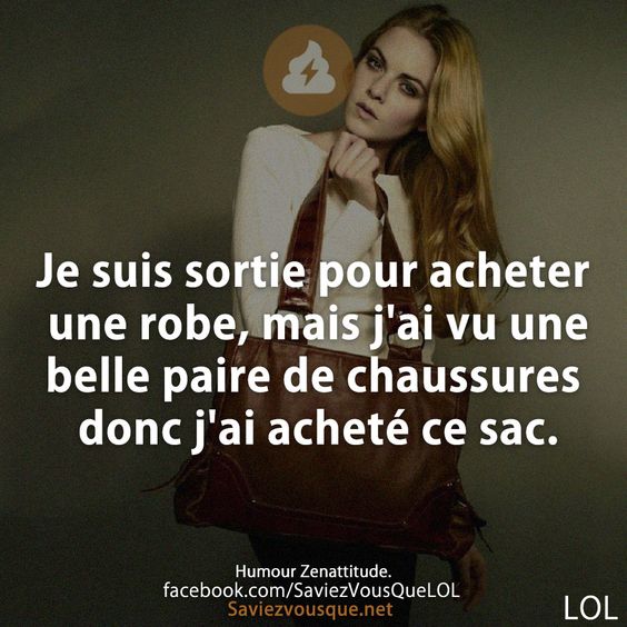 Je suis sortie pour acheter une robe, mais j&#039;ai vu une belle paire de chaussures donc j&#039;ai acheté ce sac.