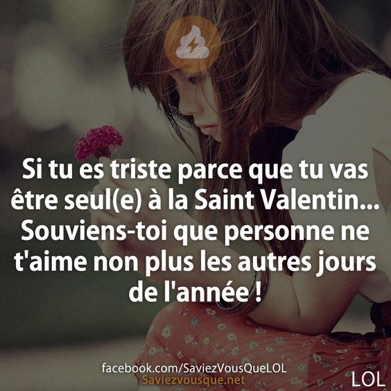 Si tu es triste parce que tu vas être seul(e) à la Saint Valentin... Souviens-toi que personne ne t&#039;aime non plus les autres jours de l&#039;année !