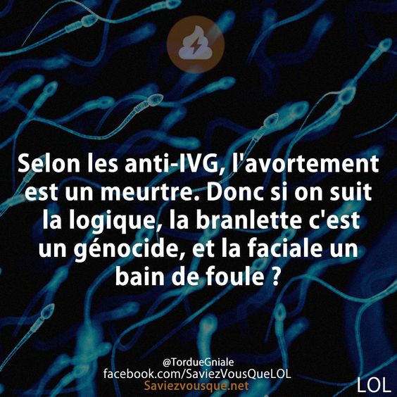 Selon les anti-IVG, l&#039;avortement est un meurtre. Donc si on suit la logique, la branlette c&#039;est un génocide, et la faciale un bain de foule ?
