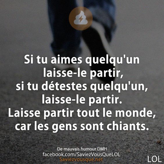 Si tu aimes quelqu&#039;un laisse-le partir, si tu détestes quelqu&#039;un, laisse-le partir. Laisse partir tout le monde, car les gens sont chiants.