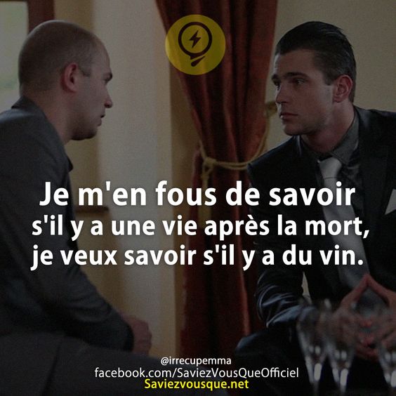 Je m&#039;en fous de savoir s&#039;il y a une vie après la mort, je veux savoir s&#039;il y a du vin.