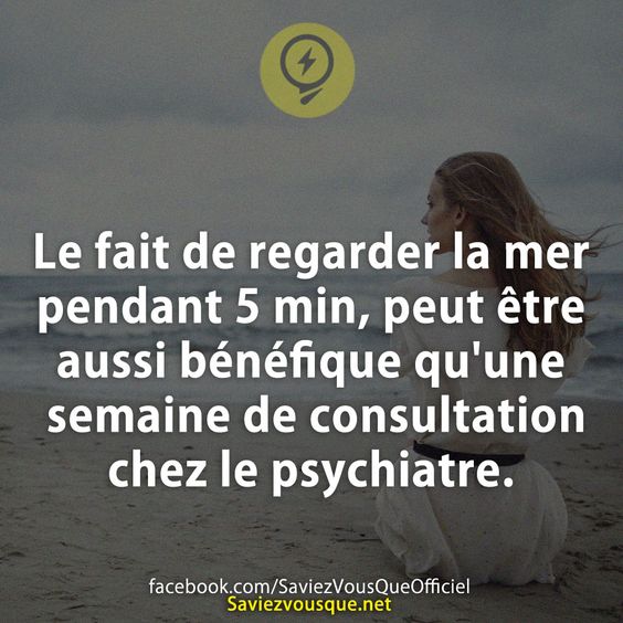 Le fait de regarder la mer pendant 5 min, peut être aussi bénéfique qu&#039;une semaine de consultation chez le psychiatre.