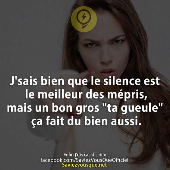 J&#039;sais bien que le silence est le meilleur des mépris, mais un bon gros &quot;ta gueule&quot; ça fait du bien aussi.