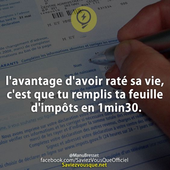l&#039;avantage d&#039;avoir raté sa vie, c&#039;est que tu remplis ta feuille d&#039;impôts en 1min30.