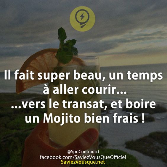 Il fait super beau, un temps à aller courir... ...vers le transat, et boire un Mojito bien frais !