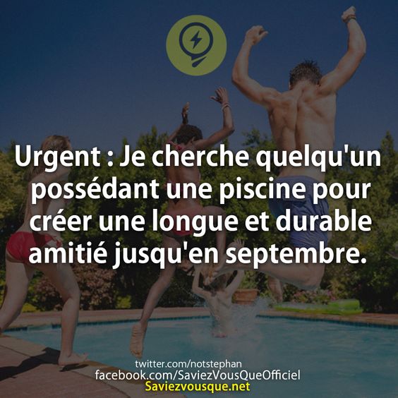 Urgent : Je cherche quelqu&#039;un possédant une piscine pour créer une longue et durable amitié jusqu&#039;en septembre.