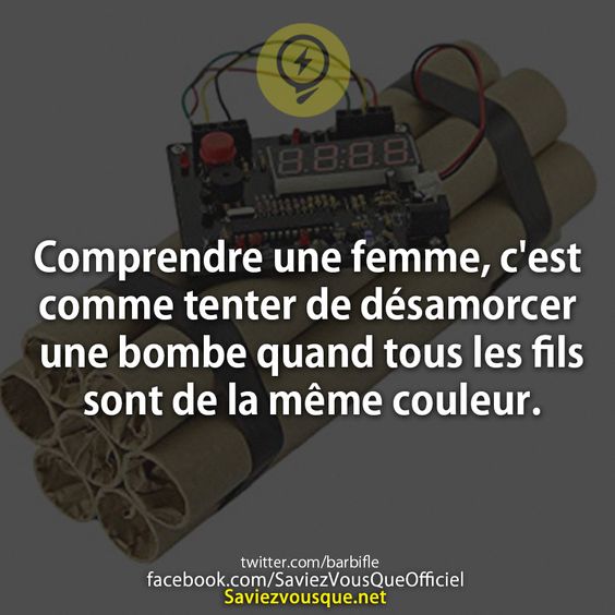 Comprendre une femme, c&#039;est comme tenter de désamorcer une bombe quand tous les fils sont de la même couleur.