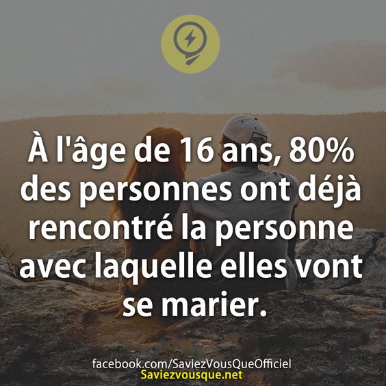 À l&#039;âge de 16 ans, 80% des personnes ont déjà rencontré la personne avec laquelle elles vont se marier.
