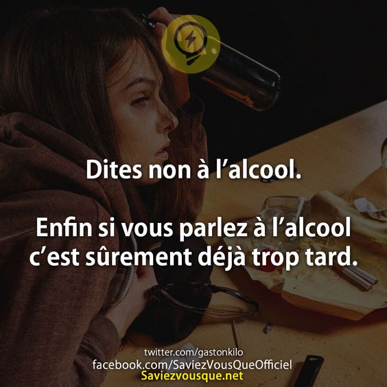 Dites non à l’alcool.   Enfin si vous parlez à l’alcool c’est sûrement déjà trop tard.