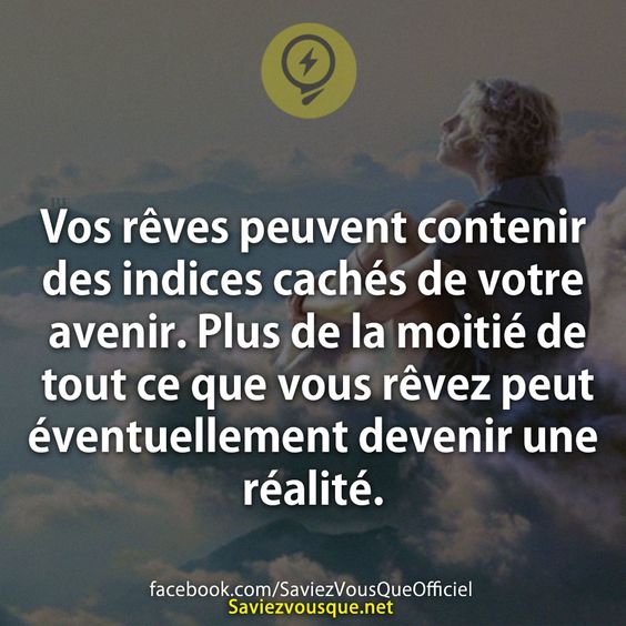Vos rêves peuvent contenir des indices cachés de votre avenir. Plus de la moitié de tout ce que vous rêvez peut éventuellement devenir une réalité.