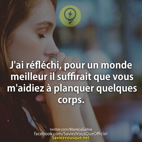 J&#039;ai réfléchi, pour un monde meilleur il suffirait que vous m&#039;aidiez à planquer quelques corps.