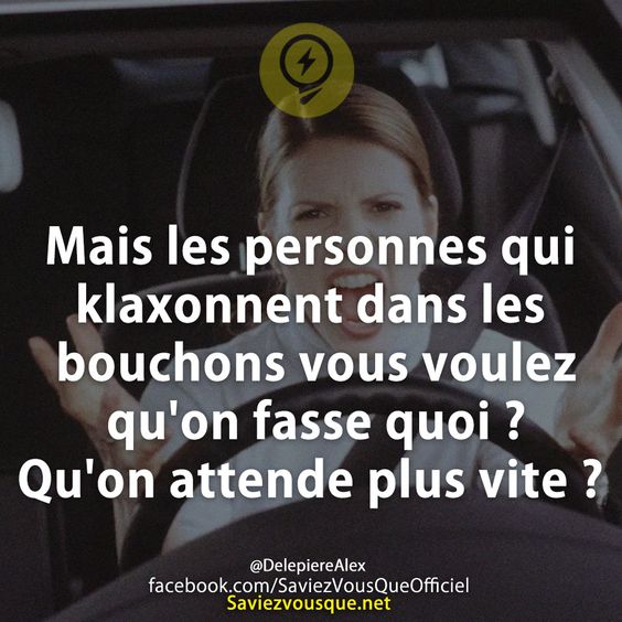 Mais les personnes qui klaxonnent dans les bouchons vous voulez qu&#039;on fasse quoi ? Qu&#039;on attende plus vite ?