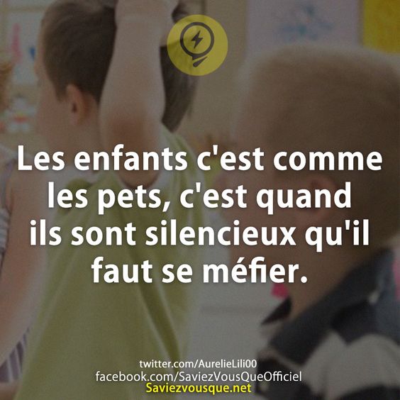 Les enfants c'est comme les pets, c'est quand ils sont silencieux qu'il faut se méfier.