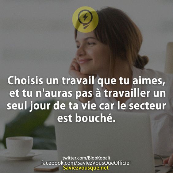 Choisis un travail que tu aimes, et tu n&#039;auras pas à travailler un seul jour de ta vie car le secteur est bouché.