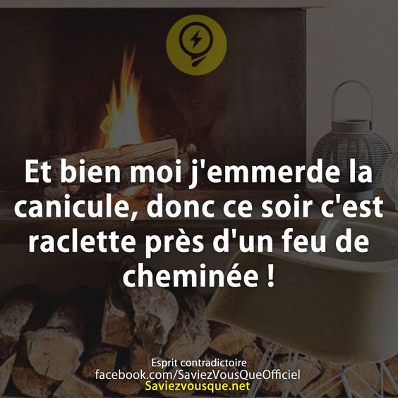 Et bien moi j&#039;emmerde la canicule, donc ce soir c&#039;est raclette près d&#039;un feu de cheminée !