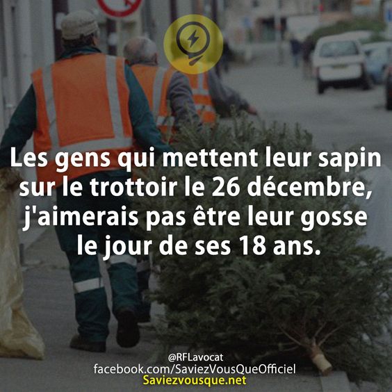 Les gens qui mettent leur sapin sur le trottoir le 26 décembre, j&#039;aimerais pas être leur gosse le jour de ses 18 ans.