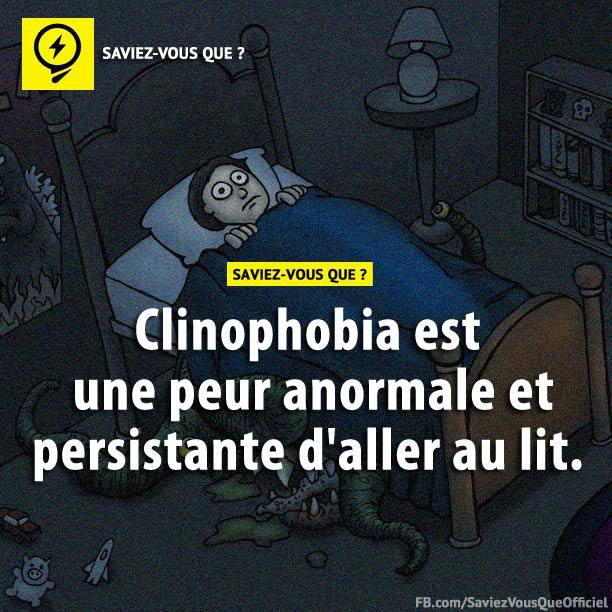 Clinophobia est une peur anormale et persistante d’aller au lit.