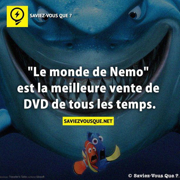 “Le monde de Nemo” est la meilleure vente de DVD de tous les temps.