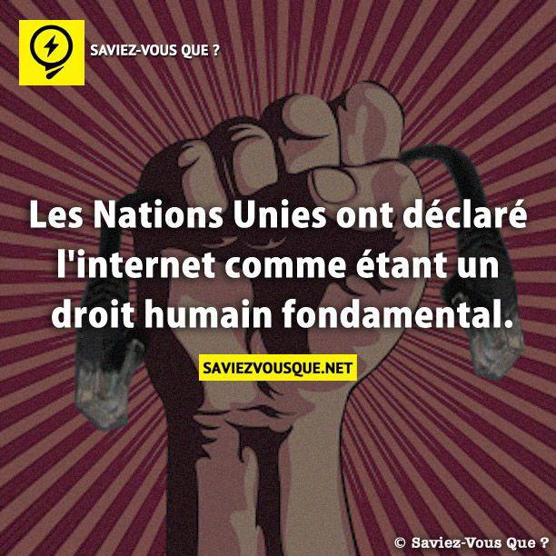 Les Nations Unies ont déclaré l’internet comme étant un droit humain fondamental.