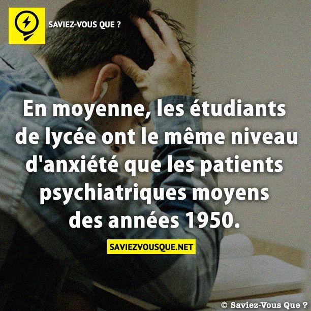 En moyenne, les étudiants de lycée ont le même niveau d’anxiété que les patients psychiatriques moyens des années 1950.