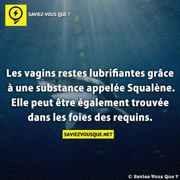 Les vagins restes lubrifiantes grâce à une substance appelée Squalène. Elle peut être également trouvée dans les foies des requins.