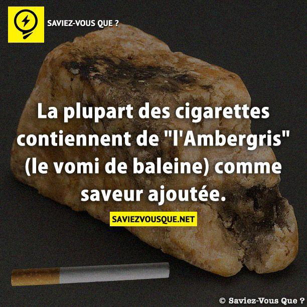 La plupart des cigarettes contiennent de “l’Ambergris”(le vomi de baleine) comme saveur ajoutée.