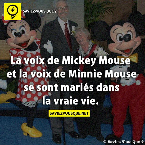 La voix de Mickey Mouse et la voix de Minnie Mouse se sont mariés dans la vraie vie.