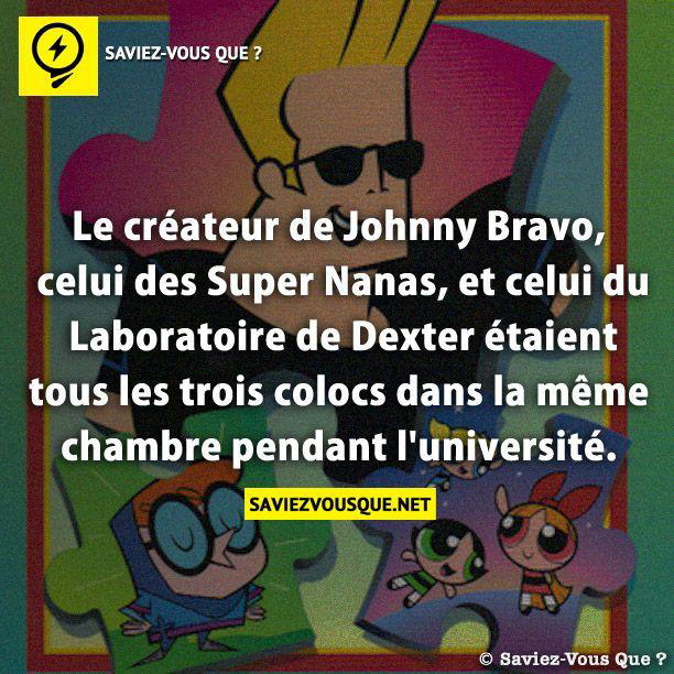 Le créateur de Johnny Bravo, celui des Super Nanas, et celui du Laboratoire de Dexter étaient tous les trois colocs dans la même chambre pendant l’université.